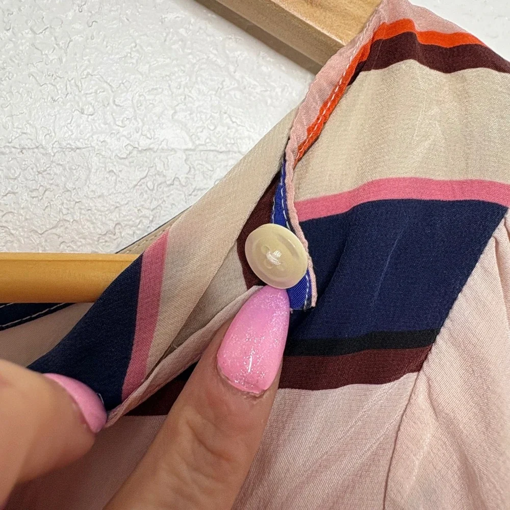 Kate Spade New York 100% Silk Striped Flutter Sleeve Square Neck Blouse Pink